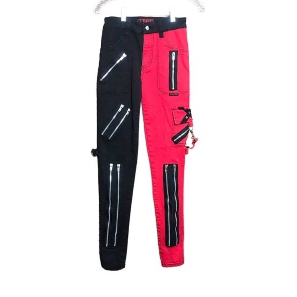 Tripp NYC red and black‎ split bondage pants